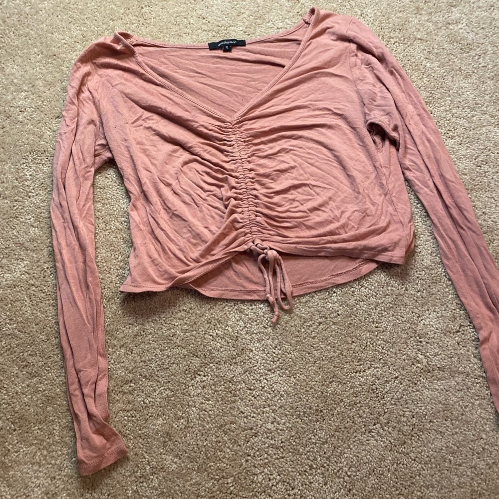 Tie Long-Sleeve Salmon Crop